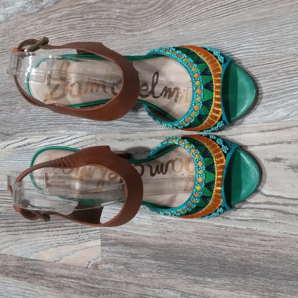 Sam Edelman Brown and Teal Heels - Picture 2 of 16
